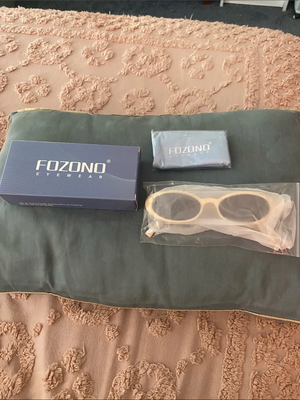 Peach Oval Sunglasses with Protective Sleeve